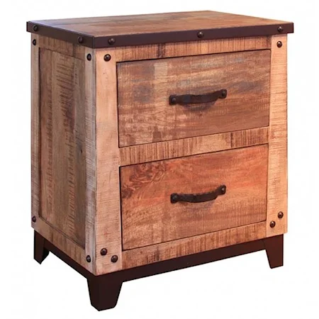 2 Drawer Nightstand with Iron Trim and Nail Head Details